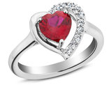1.40 Carat (ctw) Lab-Created Ruby Heart Ring with White Sapphires in Sterling Silver